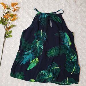 Old Navy size small blue green tropical keyhole top